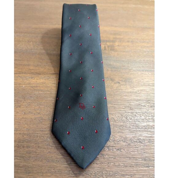 Christian Dior Other - Vintage Christian Dior Monsieur Tie Charcoal Gray Red Pin Dot Silk Blend Italy